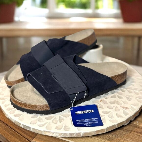 Birkenstock Kyoto Navy Suede Leather Sandals Men’s 9 / Women’s 10 Adjustable Str - Picture 1 of 15